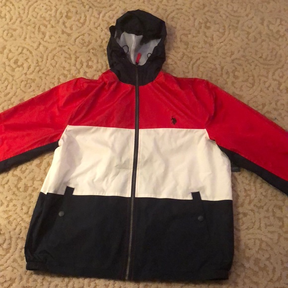 red and white polo jacket